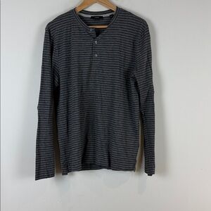 Vince Charcoal and Light Gray Striped Pima Cotton Henley Size Medium